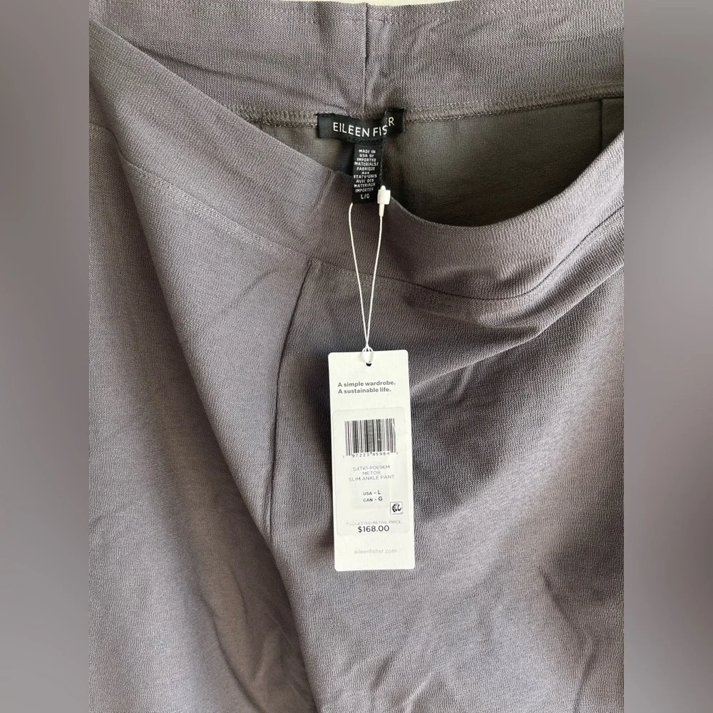 Eileen Fisher Slim Fit, Ankle Length Washable Stretch Crepe Pant in Meteor - Picture 4 of 6